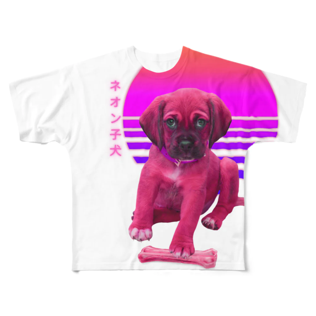 Vibin Designsの子犬ネオンかわいいステッカー  おもしろ   写真  フルグラフィックTシャツ