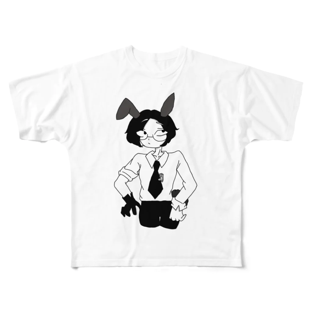 きのこの山派の黒ウサギ All-Over Print T-Shirt