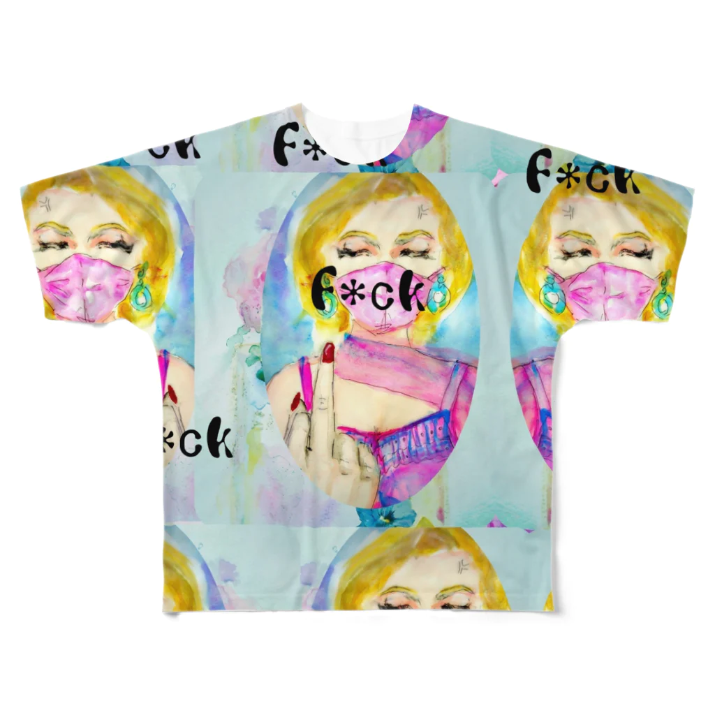 水彩屋のF*ck フルグラフィックTシャツ