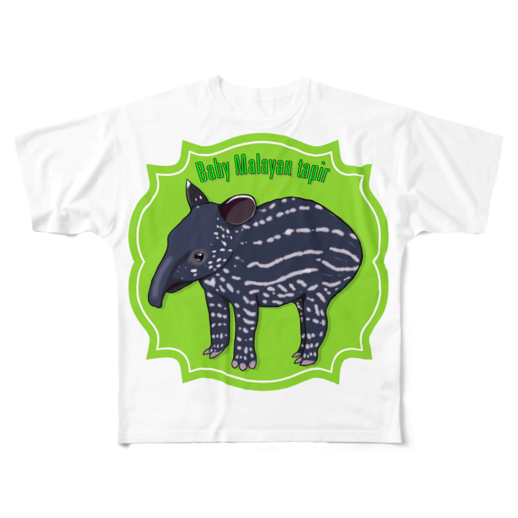 LalaHangeulのBaby Malayan tapir(マレーバクの子供) フルグラフィックTシャツ