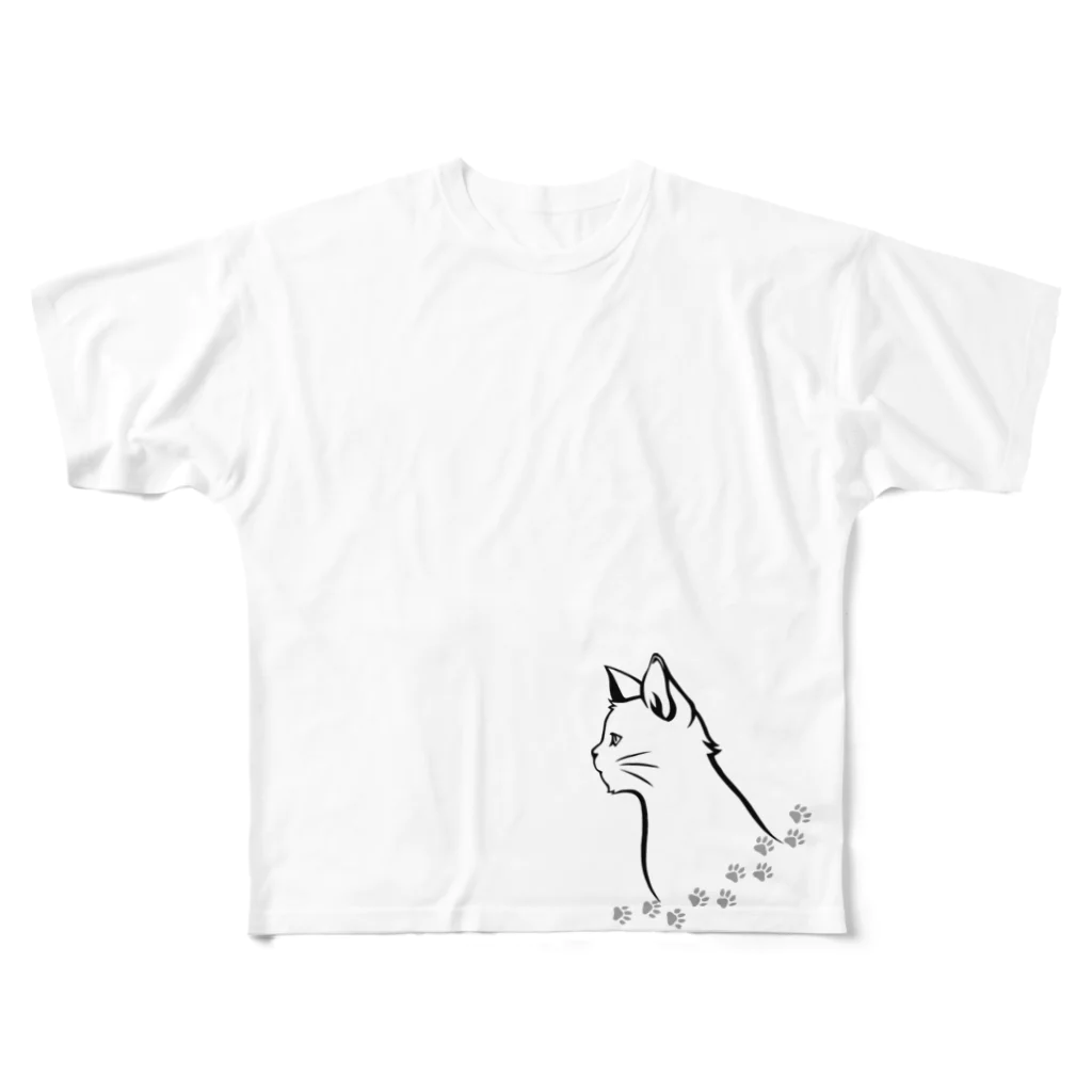 Cor Leonis SUZURI storeの猫と足跡 フルグラフィックTシャツ