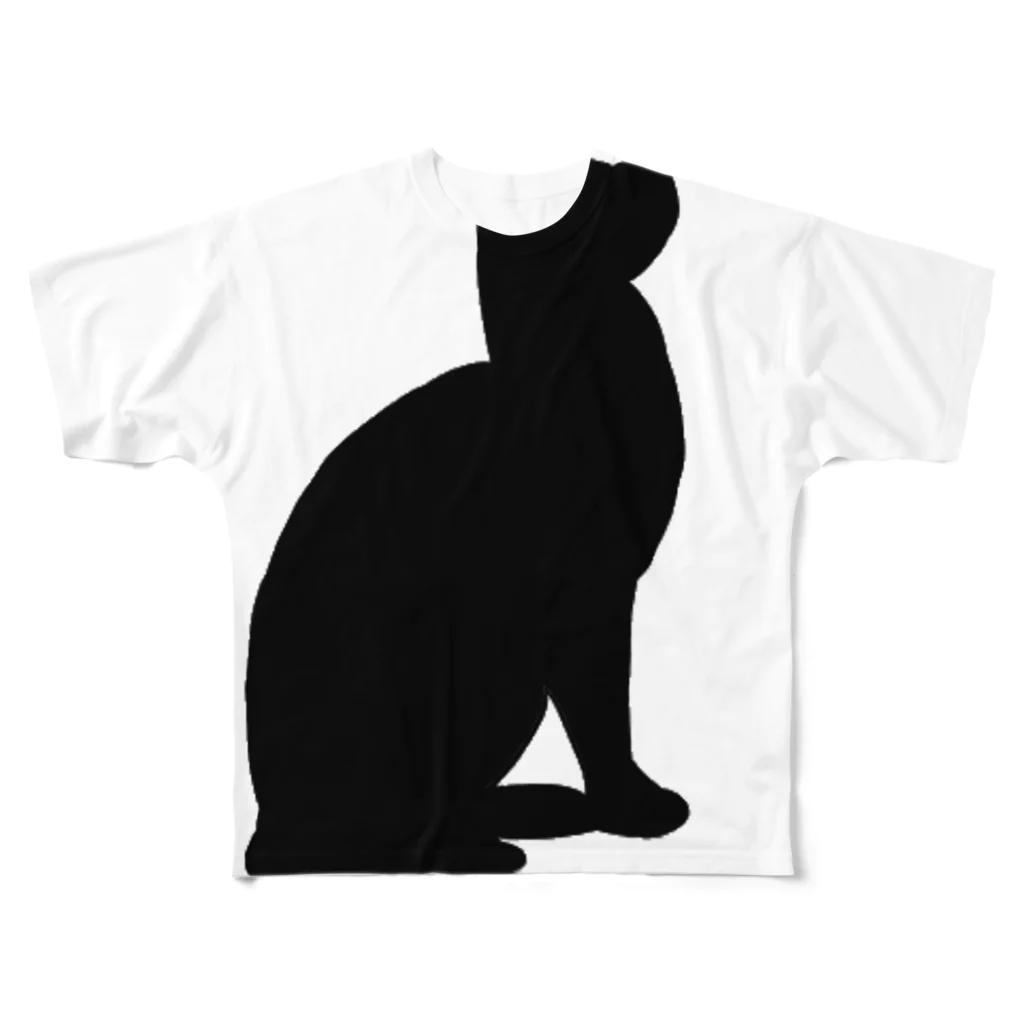 謎の闇ショップのシルエット猫 フルグラフィックTシャツ