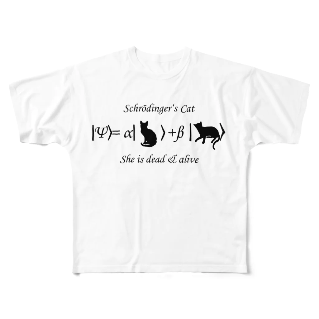 Silvervine Psychedeliqueのシュレーディンガーの猫（黒字） All-Over Print T-Shirt