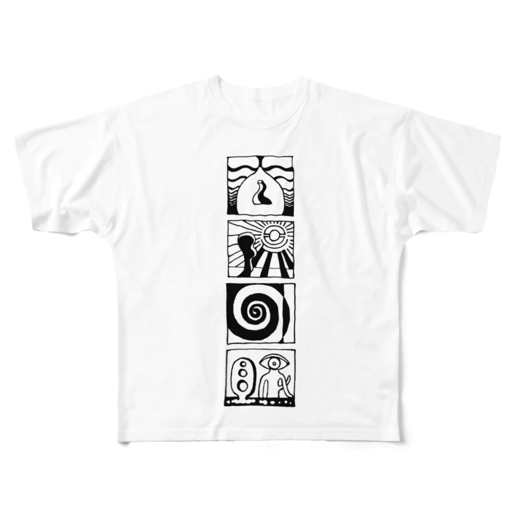 太陽の眼の太陽の眼 文字絵SP(黒/縦長/両面) フルグラフィックTシャツ