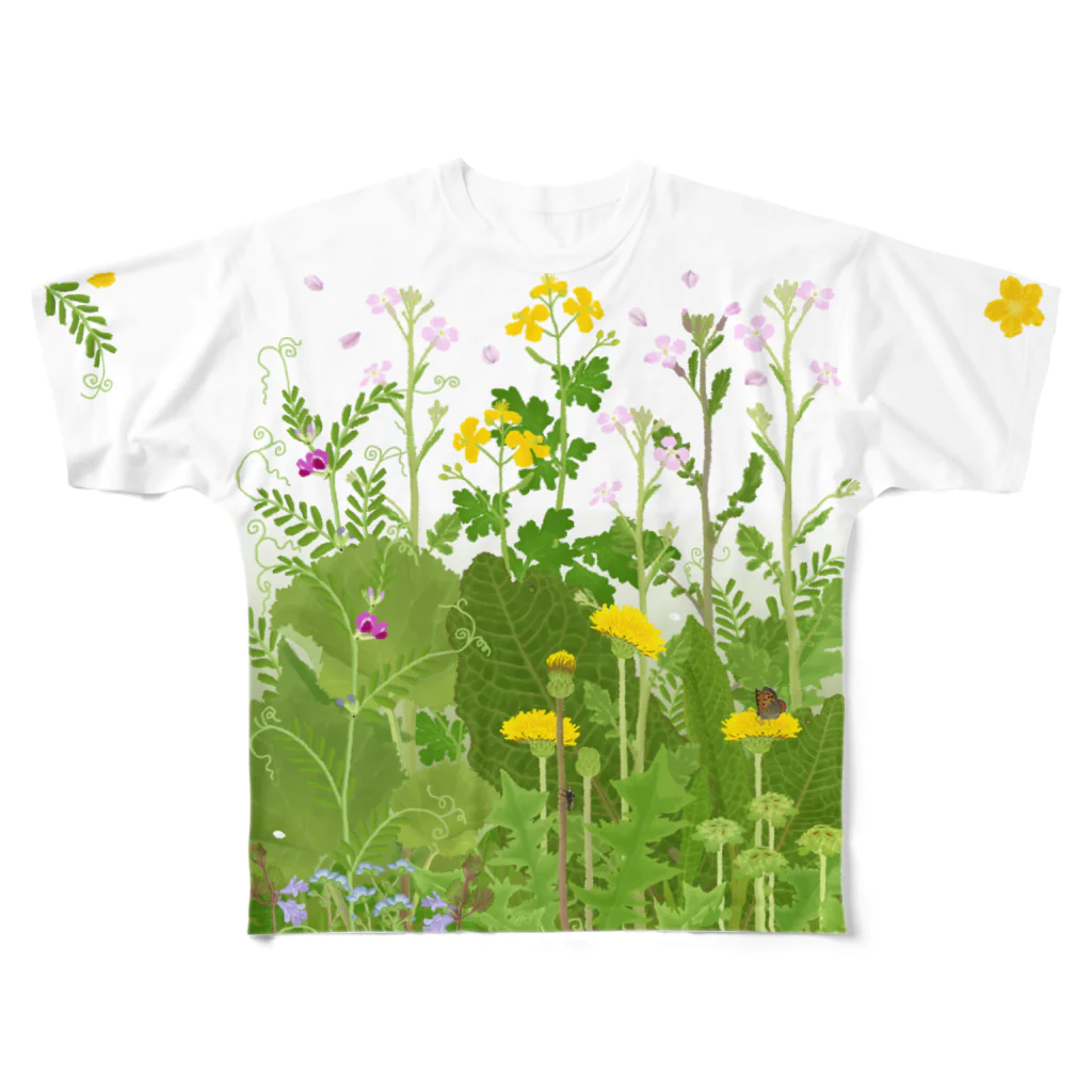 雁花工房（寄付アイテム販売中です）の「Sサイズ専用」春の野原 フルグラフィックTシャツ