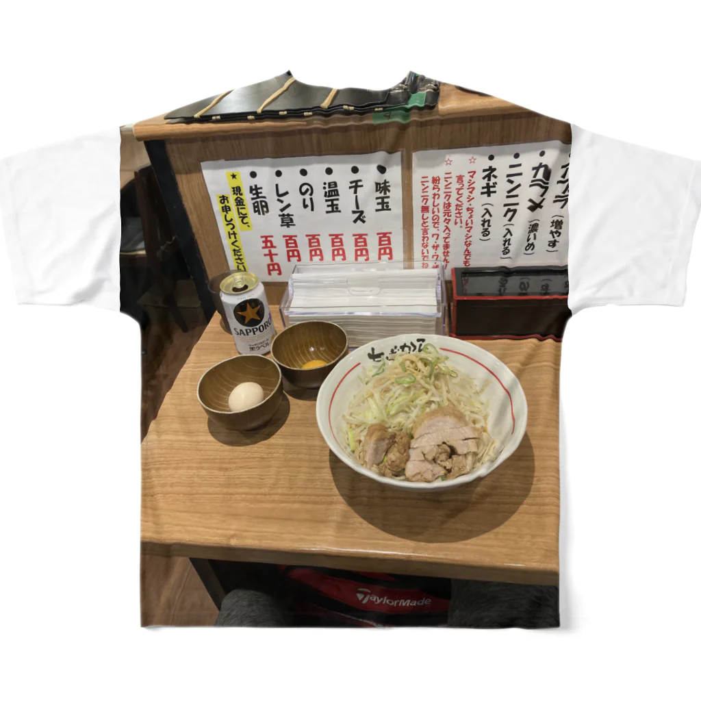 実食ラーメンのTシャツ屋さんの大田区蒲田にあるラーメン屋さんのTシャツ フルグラフィックTシャツの背面