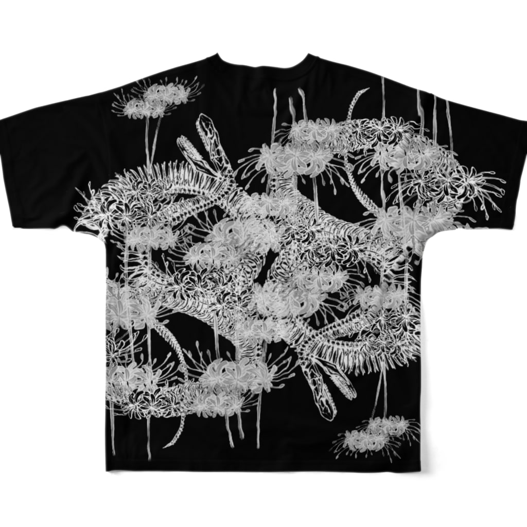 SumiReの蛇骨 彼岸花 黒 All-Over Print T-Shirt :back