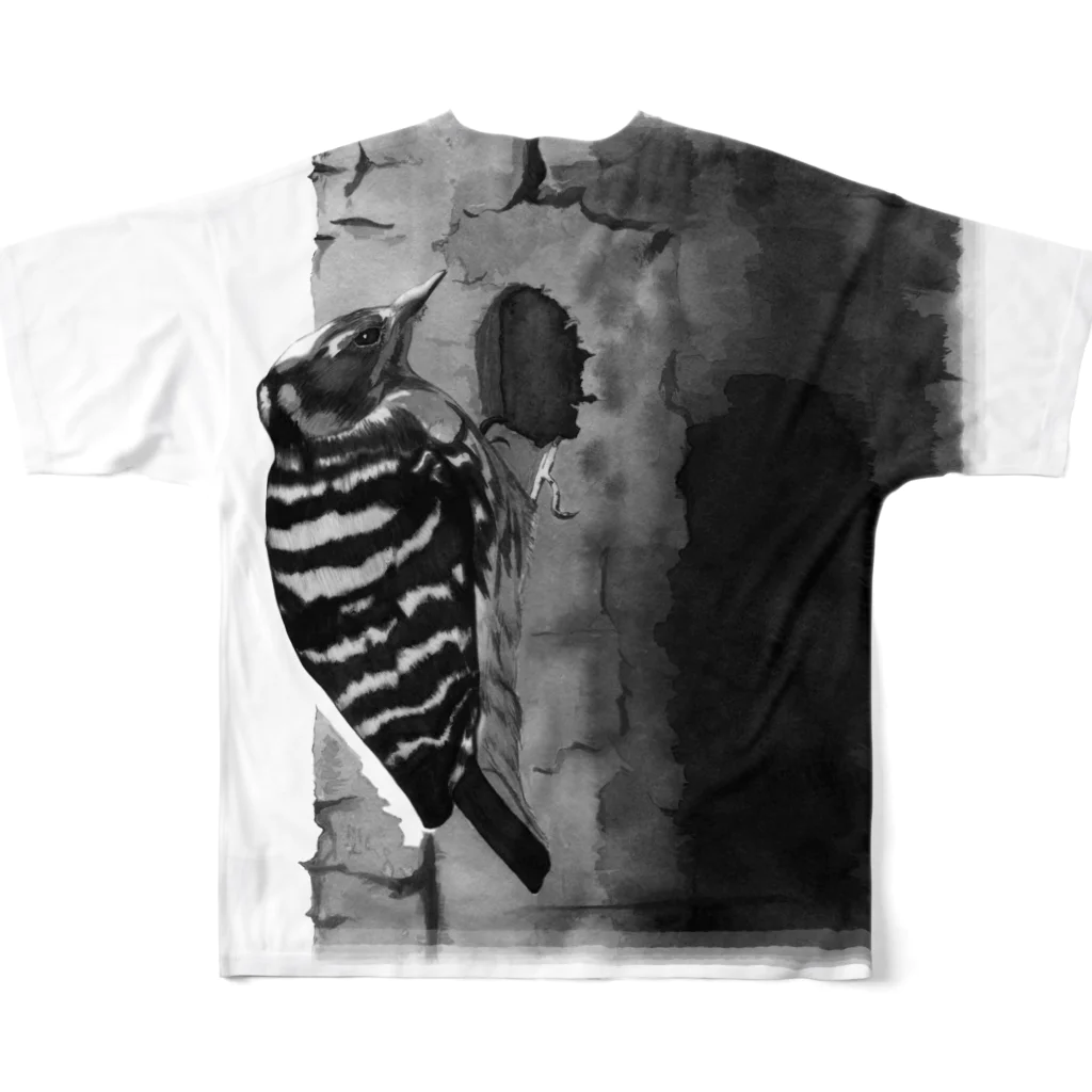 下田村の鳥の絵・バードウォッチング・コゲラ All-Over Print T-Shirt :back