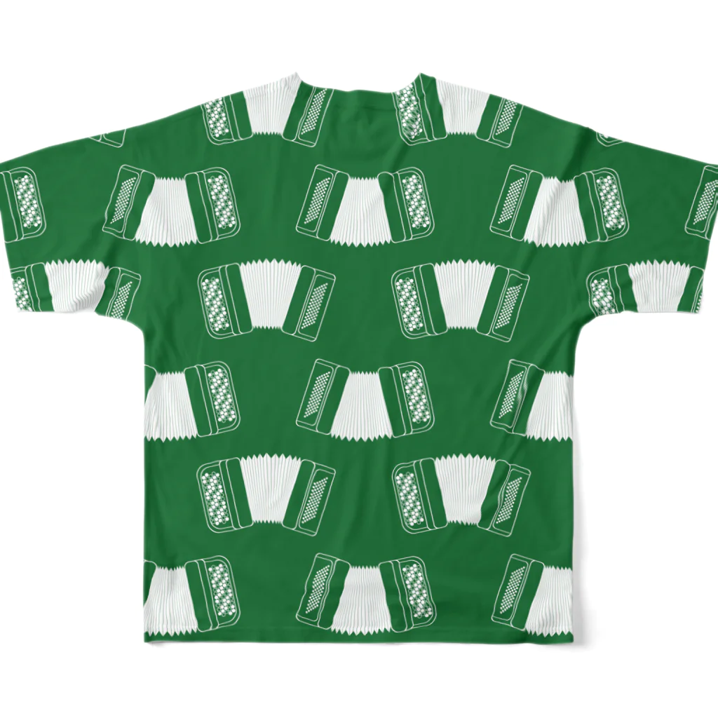 杜の魚のアコーディオン（緑） All-Over Print T-Shirt :back