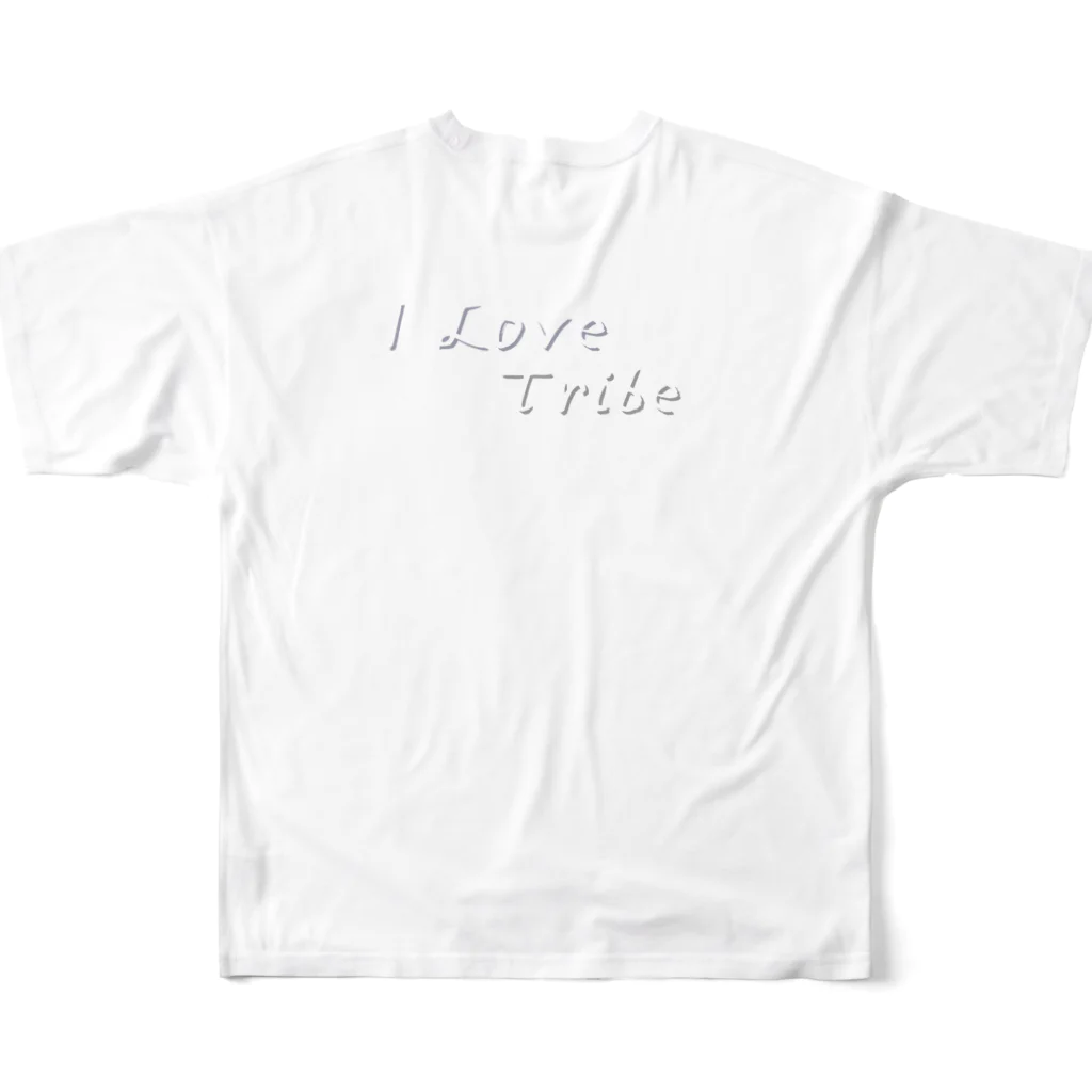 ミラくまのI LOVE Tribe　白文字背景透明 All-Over Print T-Shirt :back