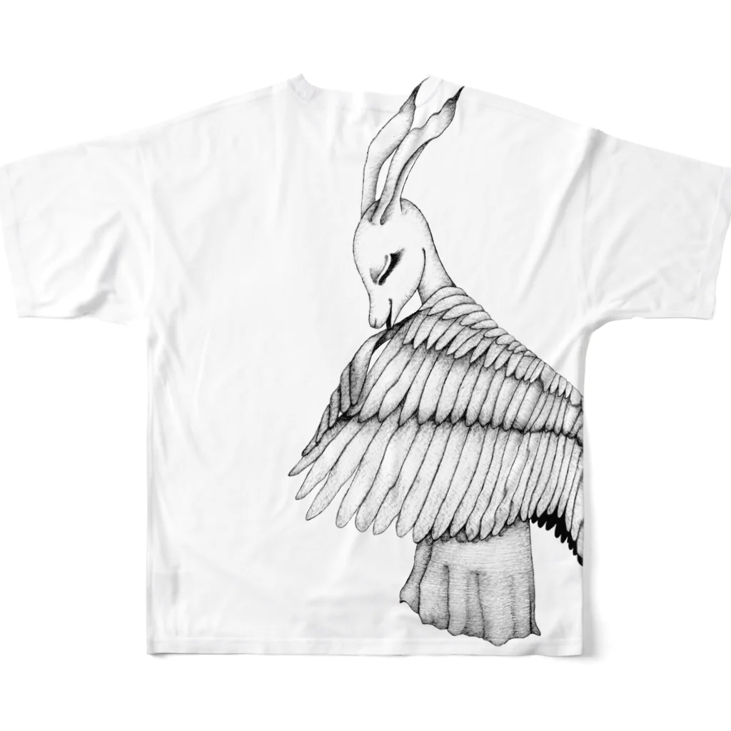 asta_kurokenのmaoiの幻想動物 天使うさぎさん All-Over Print T-Shirt :back