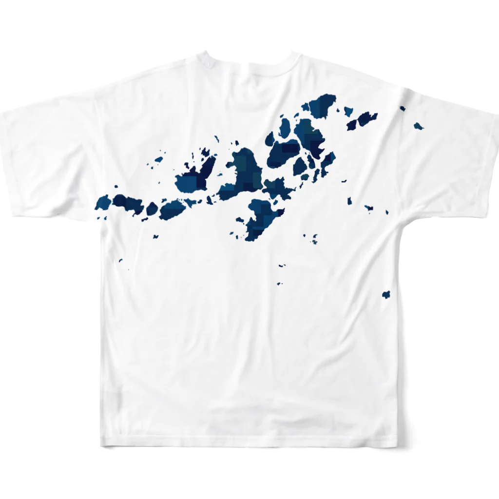 cuuyabowのしまなみ海道/モザイクネイビー フルグラフィックTシャツの背面