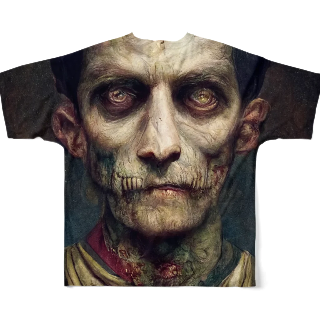 ミネムラコーヒーのルネッサンス期のゾンビ男性貴族の肖像画 All-Over Print T-Shirt :back