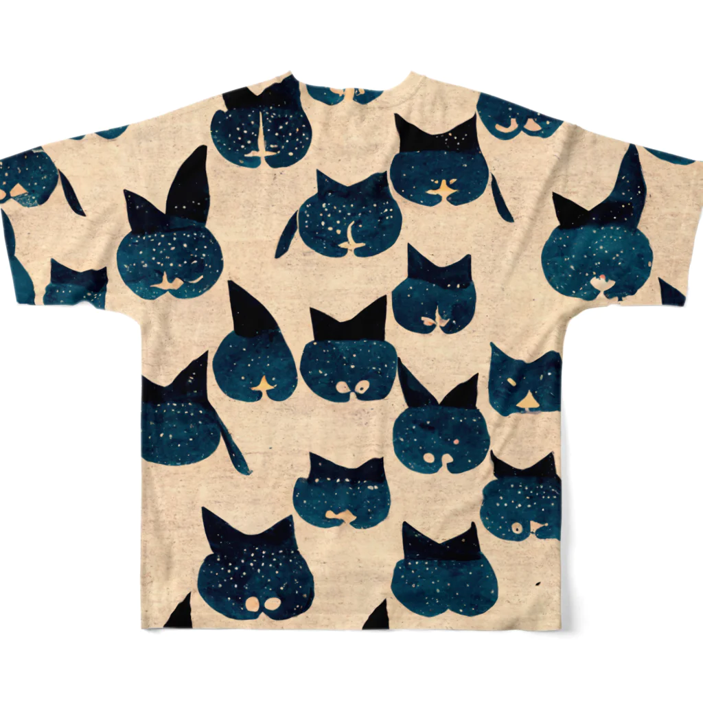変なAIばっかのＴシャツ屋さんの黒猫　AI葛飾北斎 フルグラフィックTシャツの背面