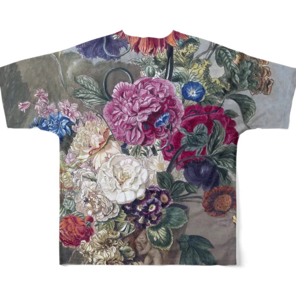 PALA's SHOP　cool、シュール、古風、和風、のflower arrangement アントニー・ヴァン・デン・ボス 1778-1838年 All-Over Print T-Shirt :back