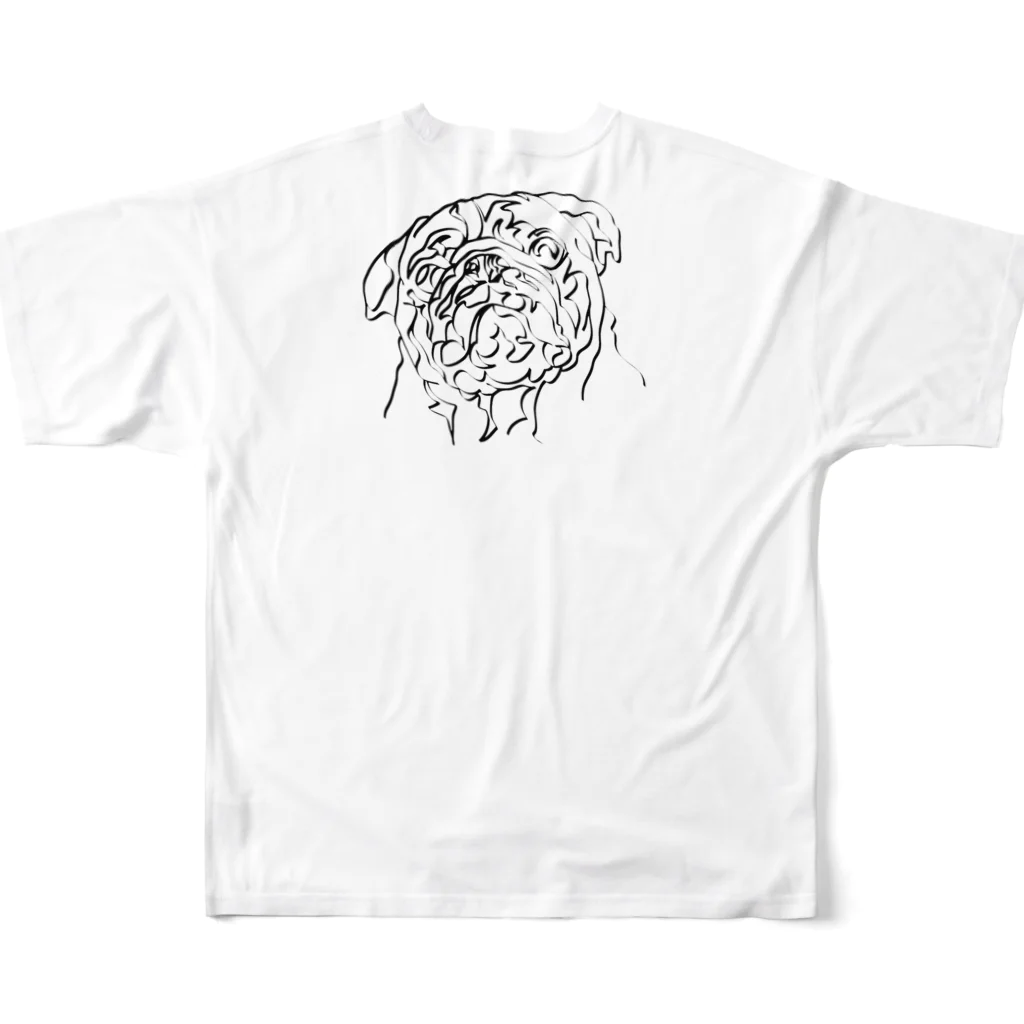 junichi-goodsのパグ（モノクロ） フルグラフィックTシャツの背面