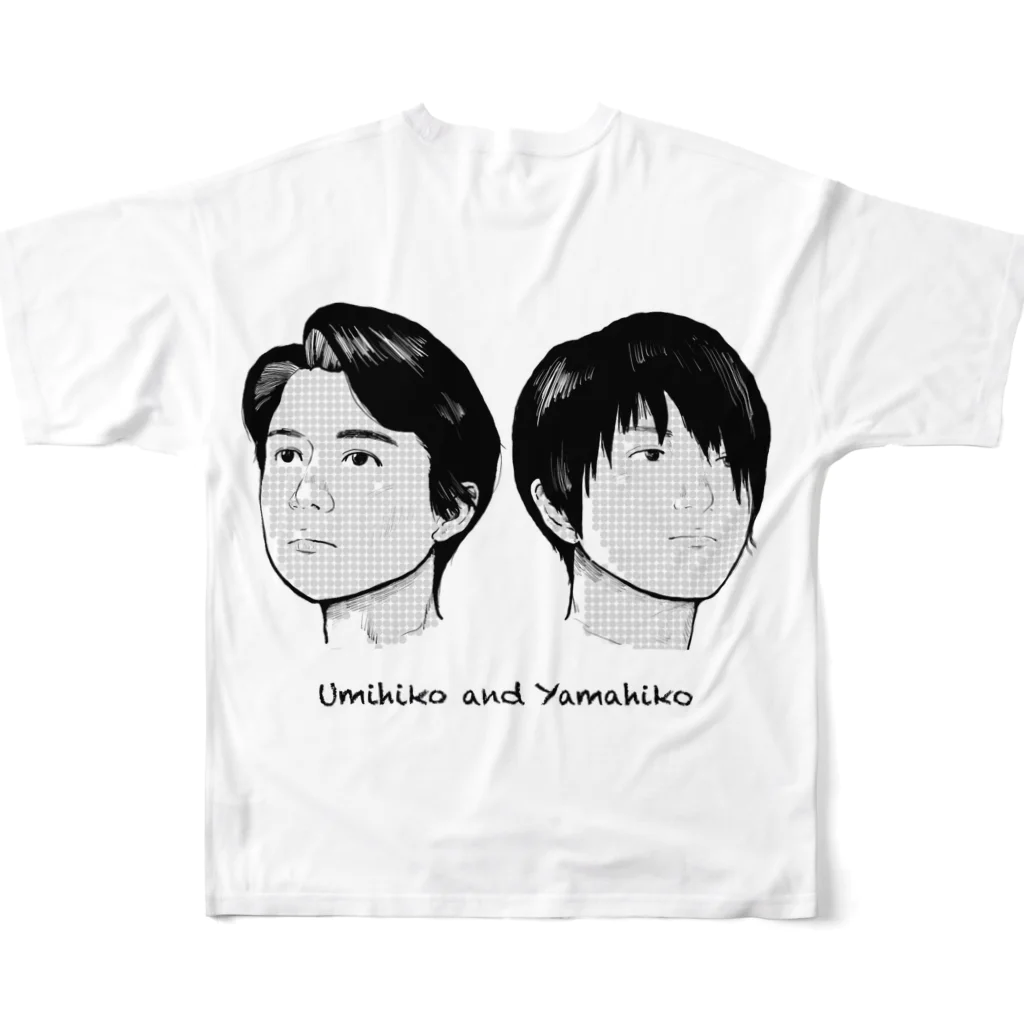 るかるかパラダイスのUmihiko & Yamahiko フルグラフィックTシャツの背面