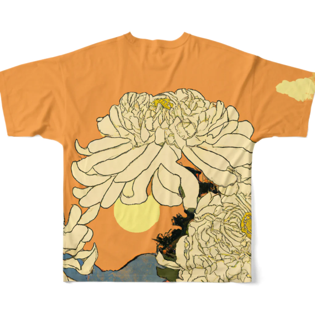 Spirit of 和の夕焼けに咲く菊 フルグラフィックTシャツの背面