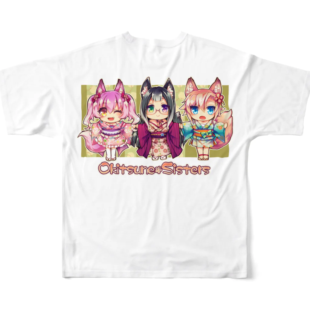 月蝕ざっか店＠SUZURIのOkitsune*Sisters - Ctype All-Over Print T-Shirt :back