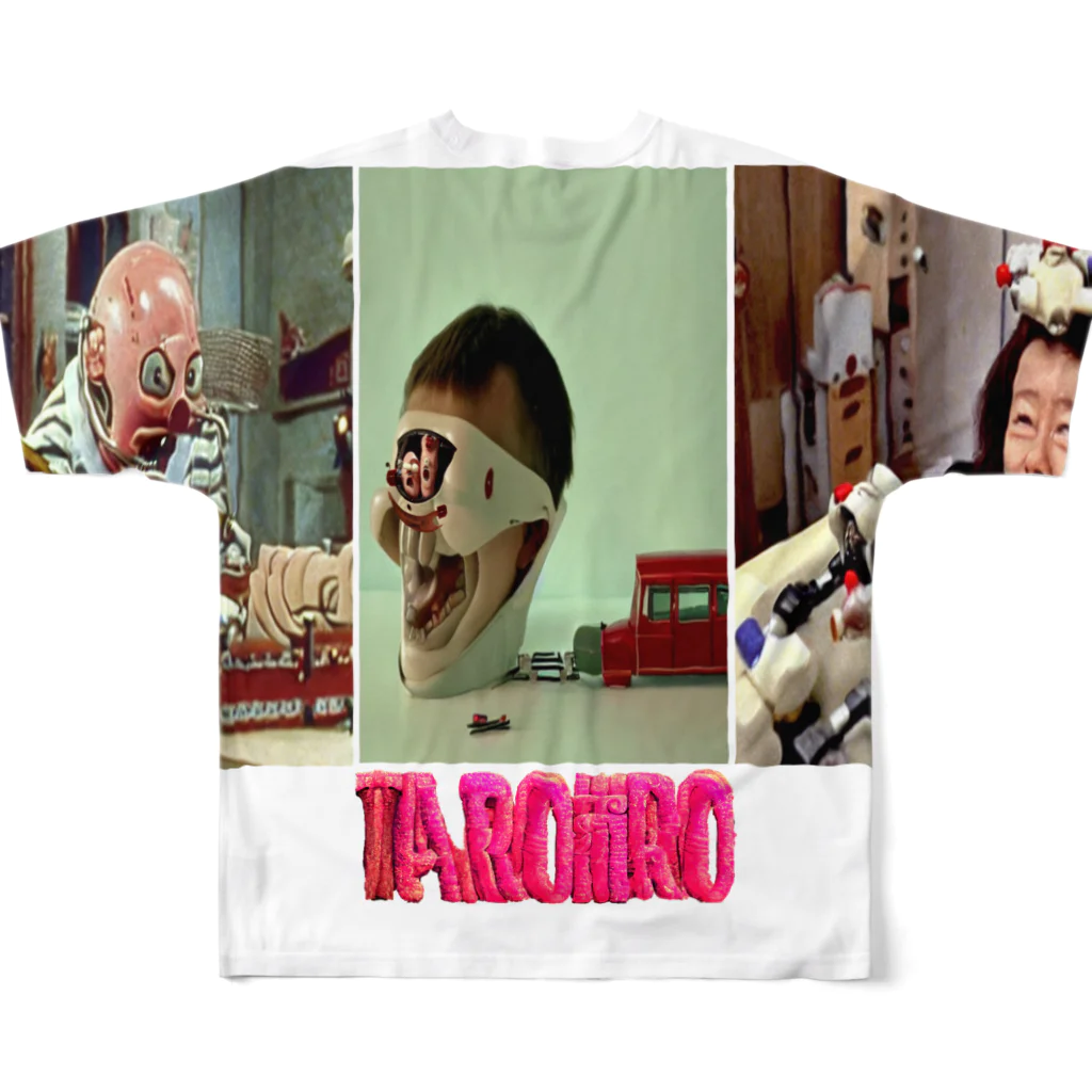 🍩tarojiro(たろじろ) shop🍩のピタゴラ装置で顎関節矯正 by AI All-Over Print T-Shirt :back