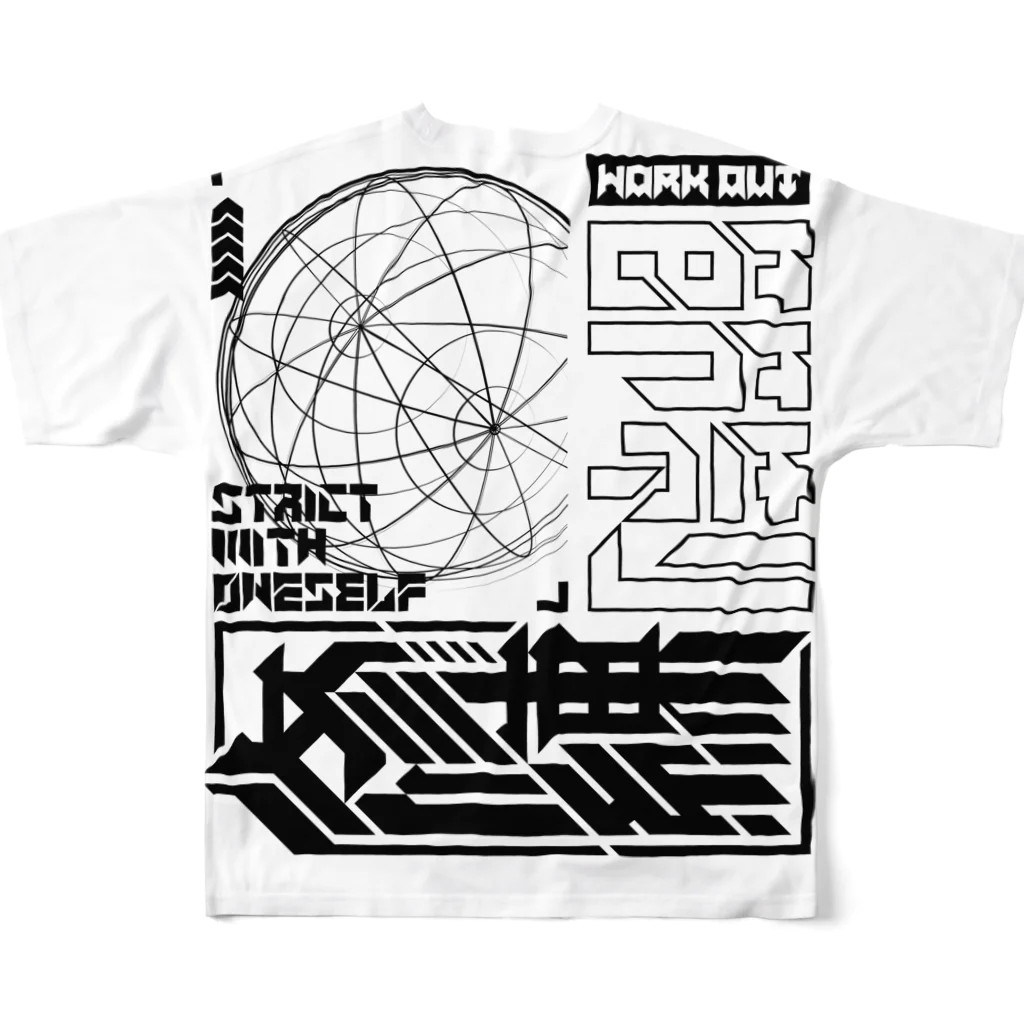 RAD_CREATIVE_LABのY2K[節制/修練/STRICT WITH ONESELF/WORK OUT] フルグラフィックTシャツの背面