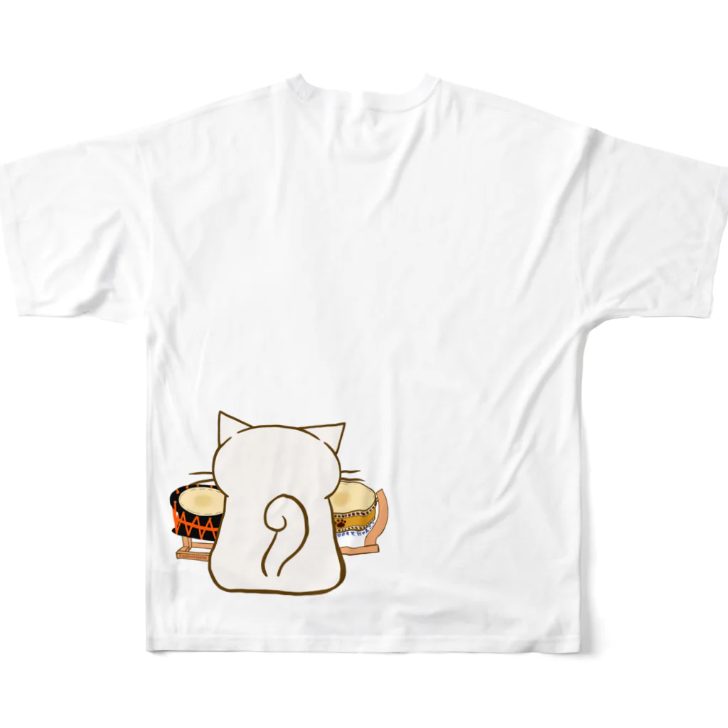 絵娯クリエイトのひのもとにゃんこ®️ 太鼓 / 雪ちゃん All-Over Print T-Shirt :back