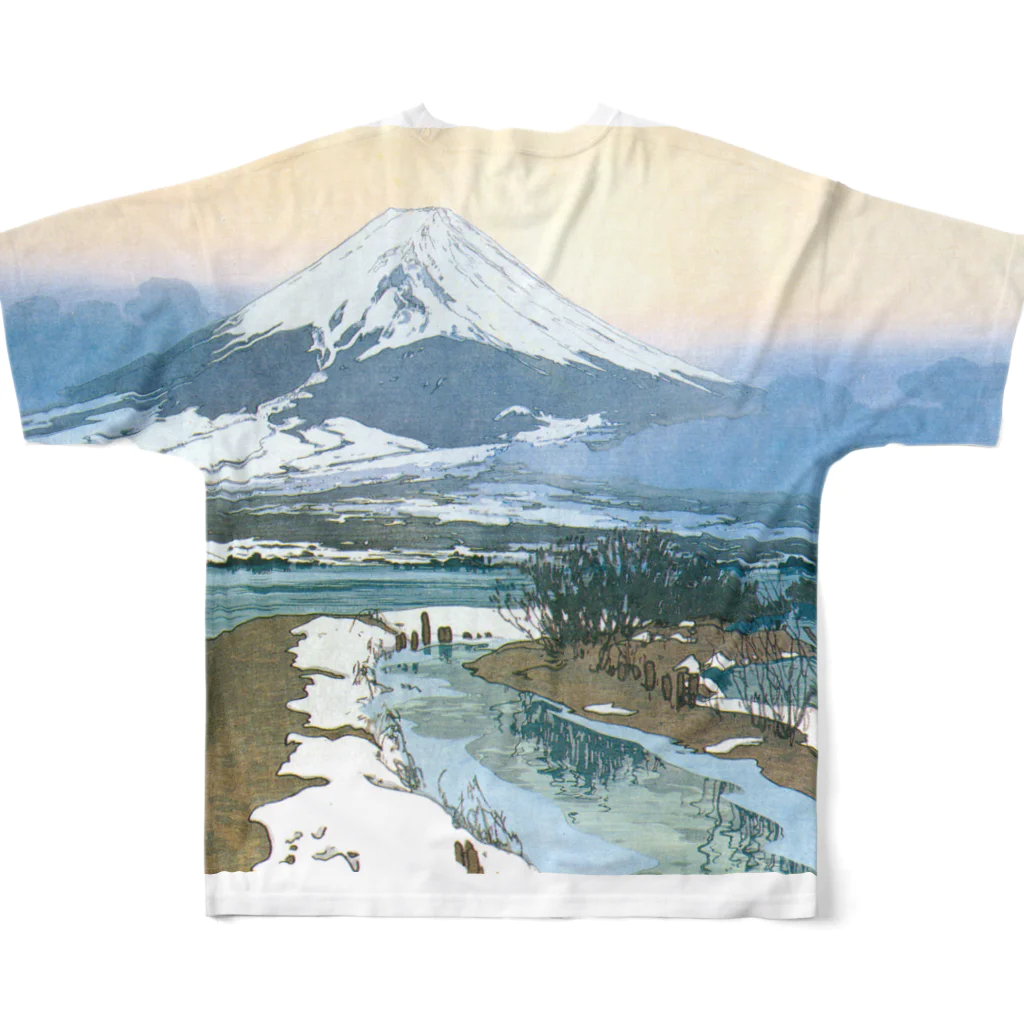 寿めでたや(ukiyoe)の日本画：Fuziyama 吉田博_冨士拾景 河口湖 フルグラフィックTシャツの背面