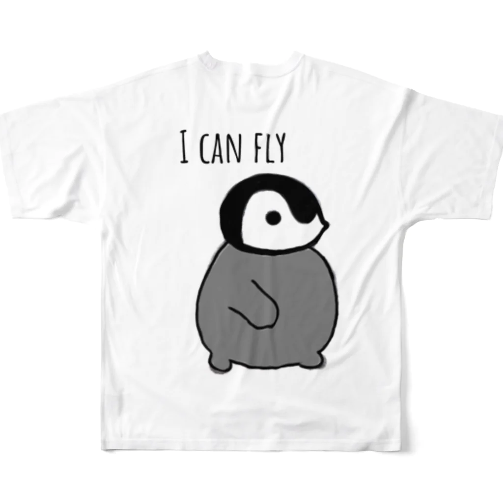 なまけショップの空飛ぶペンギンさん フルグラフィックTシャツの背面