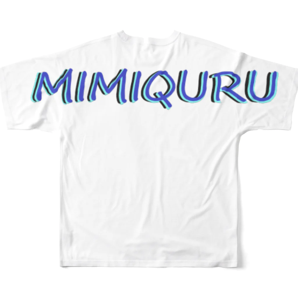  #satisfyingのMIMIQURU ミミキュル　ブルー夏文字 フルグラフィックTシャツの背面