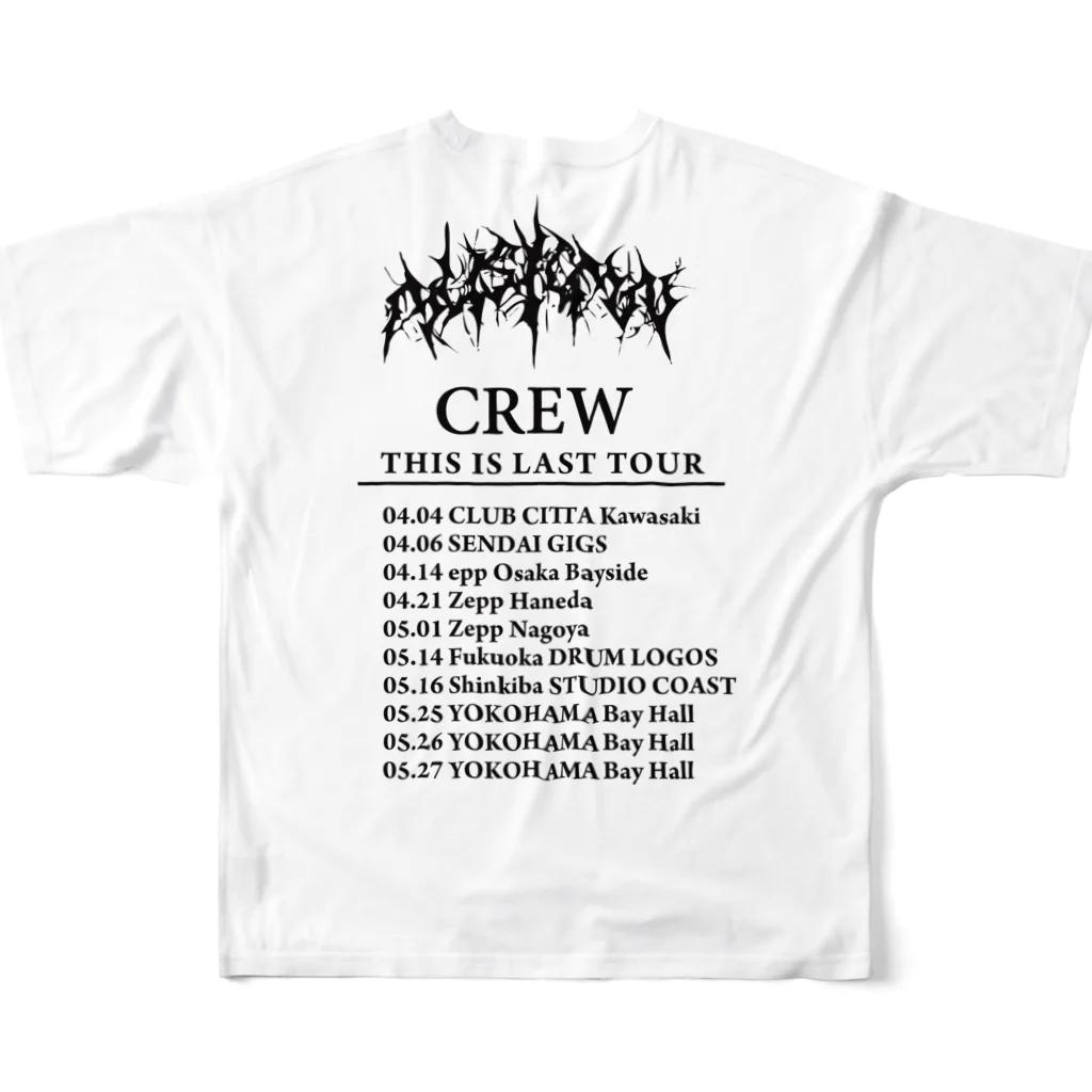 mounelのバンドのツアースタッフ風アイテム フルグラフィックTシャツの背面