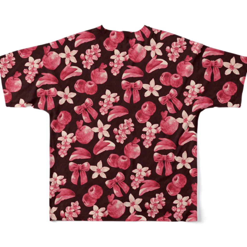 氷海屋のAPPLE＆RIBBON（黒） All-Over Print T-Shirt :back