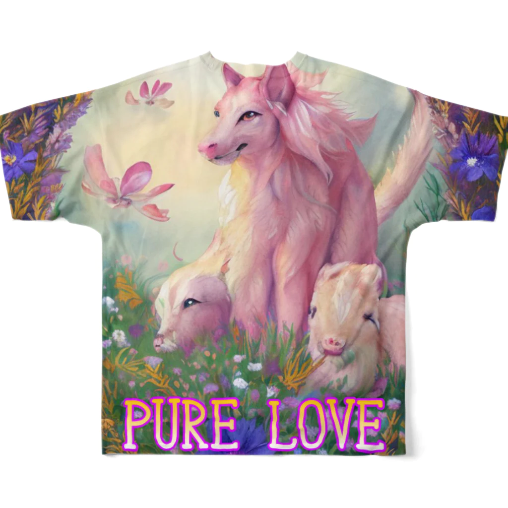 Pure loveの天国のペットたち フルグラフィックTシャツの背面