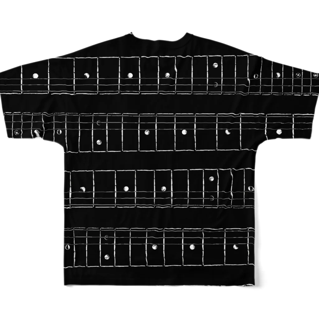 noiseful 【-kr69- @YouTube】のギターネックボーダー柄 黒 All-Over Print T-Shirt :back