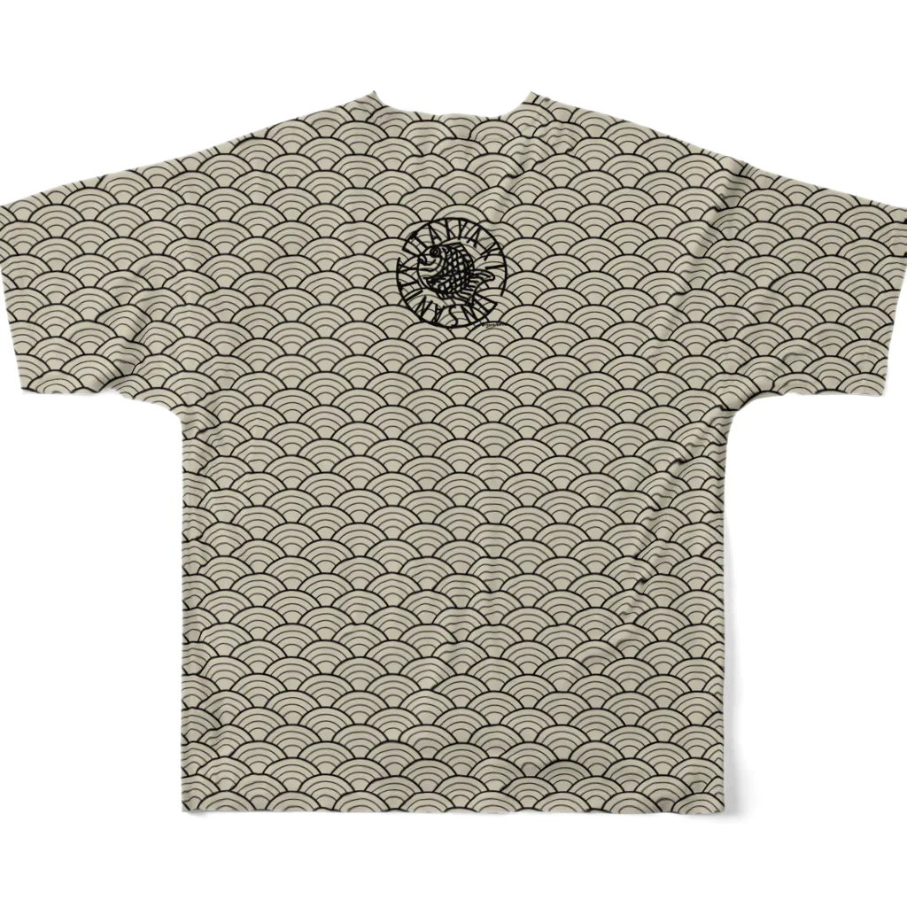 TAIYAKI INSANITYの青海波紋たい焼き〈弐〉シロクロ　左団扇エディション　 All-Over Print T-Shirt :back