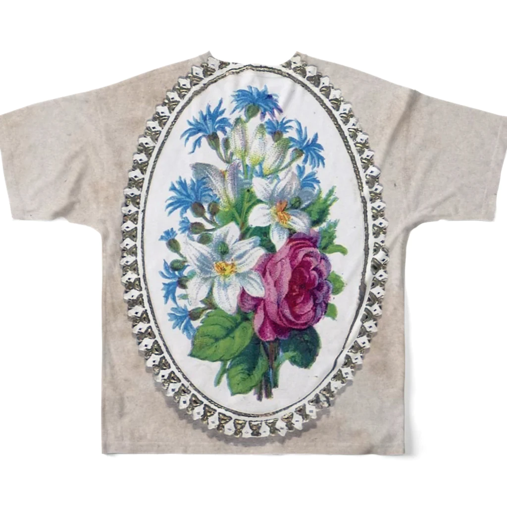 PALA's SHOP　cool、シュール、古風、和風、の花飾り■ フルグラフィックTシャツの背面