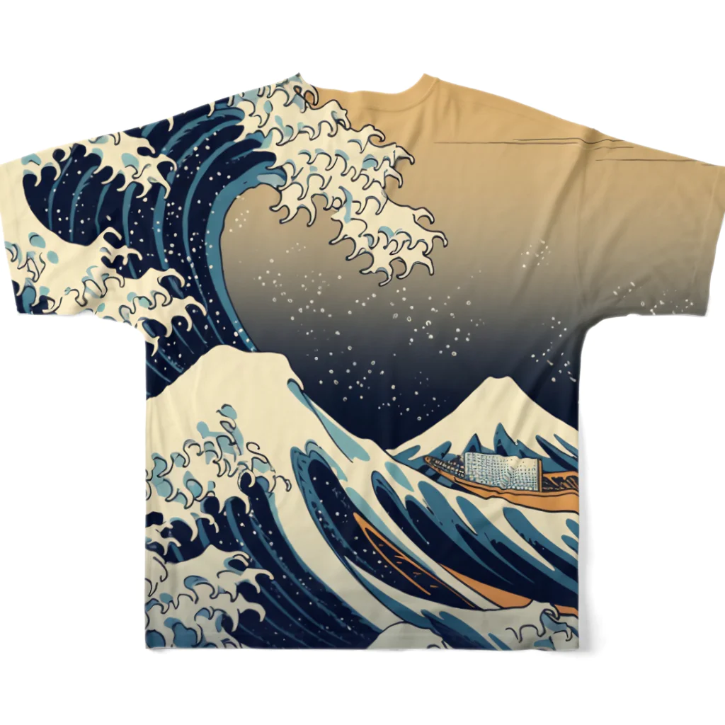 和柄屋 - WAGARAYAの浮世絵　ukiyoe japan 和柄　traditional Japanese pattern フルグラフィックTシャツの背面