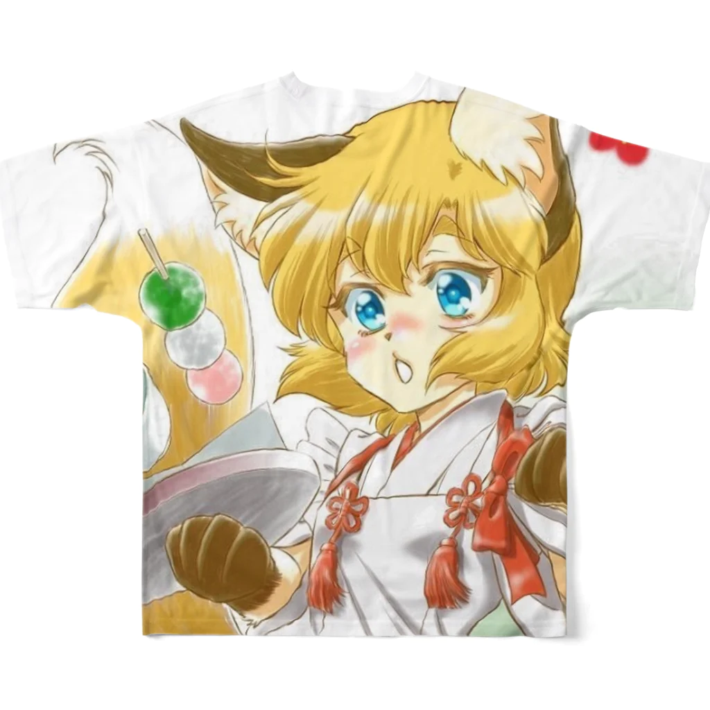 もふもふ♡けもっ娘村　(摩耶夕湖)のお稲荷ちゃん　メイドさんアルバイト All-Over Print T-Shirt :back