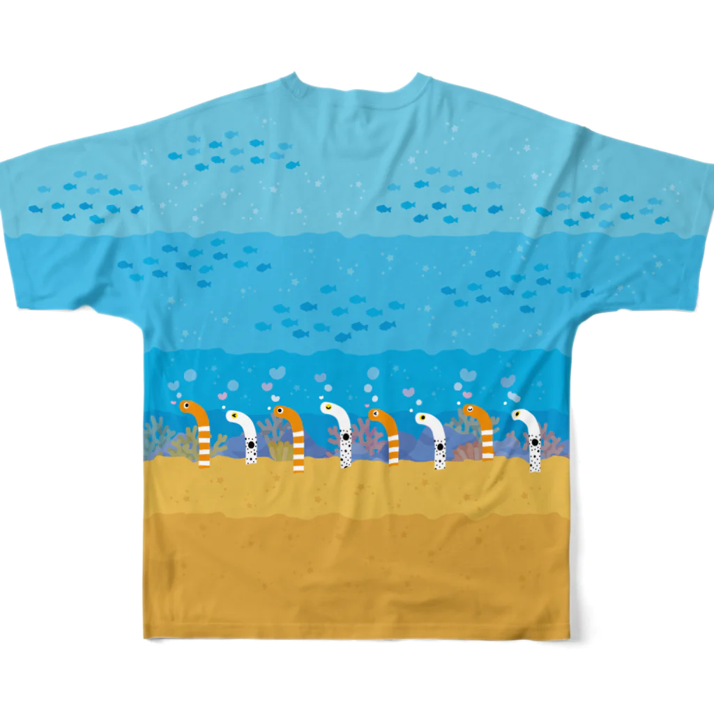 あわじテキスタイルの海底フルグラフィックTシャツ｜チンアナゴにょき All-Over Print T-Shirt :back