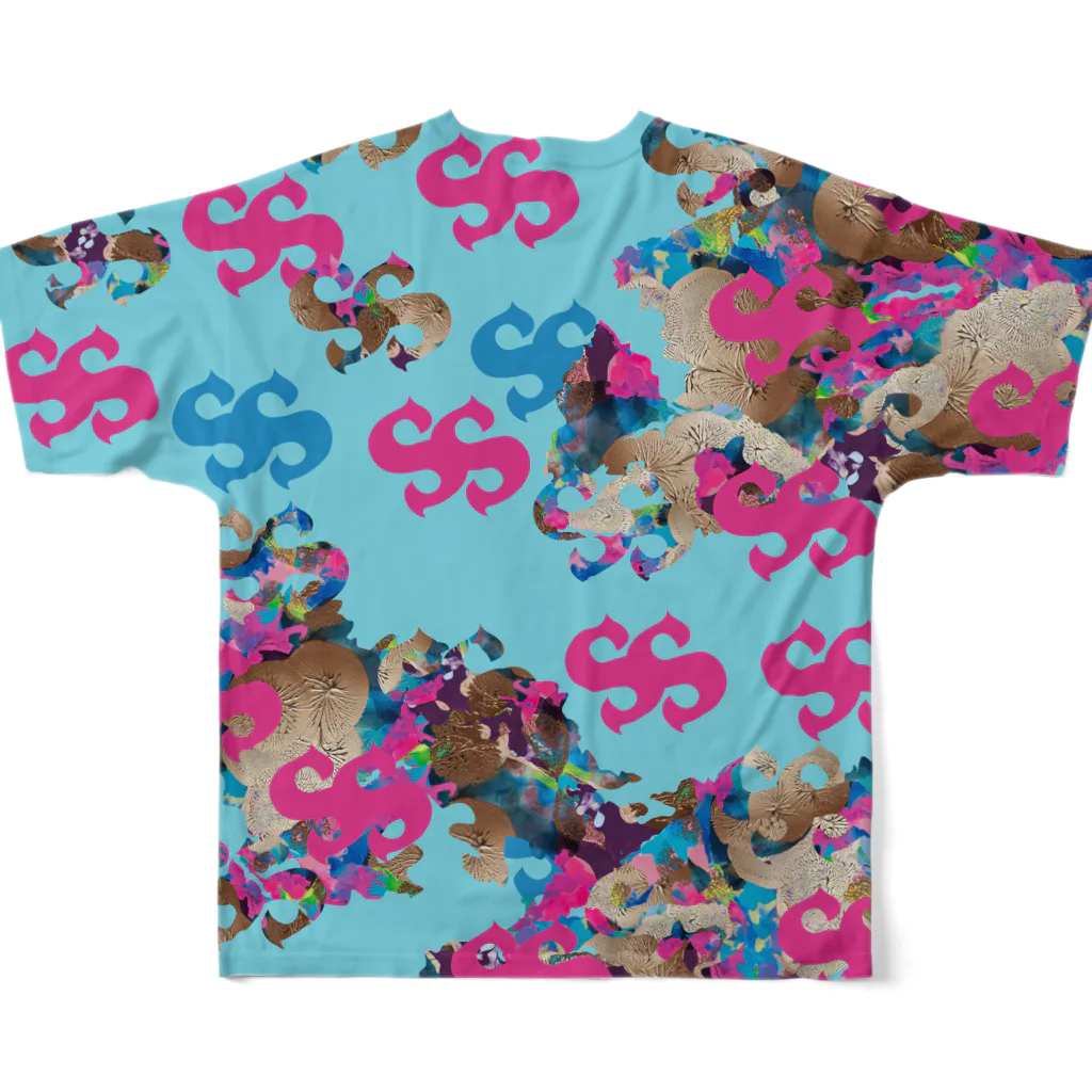 フルスキャ。のカムフラジャパニーズ風味SSロゴ★BLUE All-Over Print T-Shirt :back