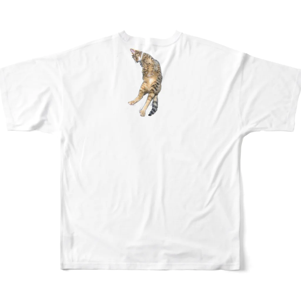 やまねこにゃのキジトラ妹ヘソ天 All-Over Print T-Shirt :back