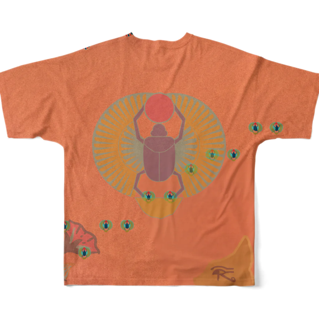 qasr el asulの古代エジプト　ロータス • オレンジ　(スカラベ • バステト • ロータス) All-Over Print T-Shirt :back