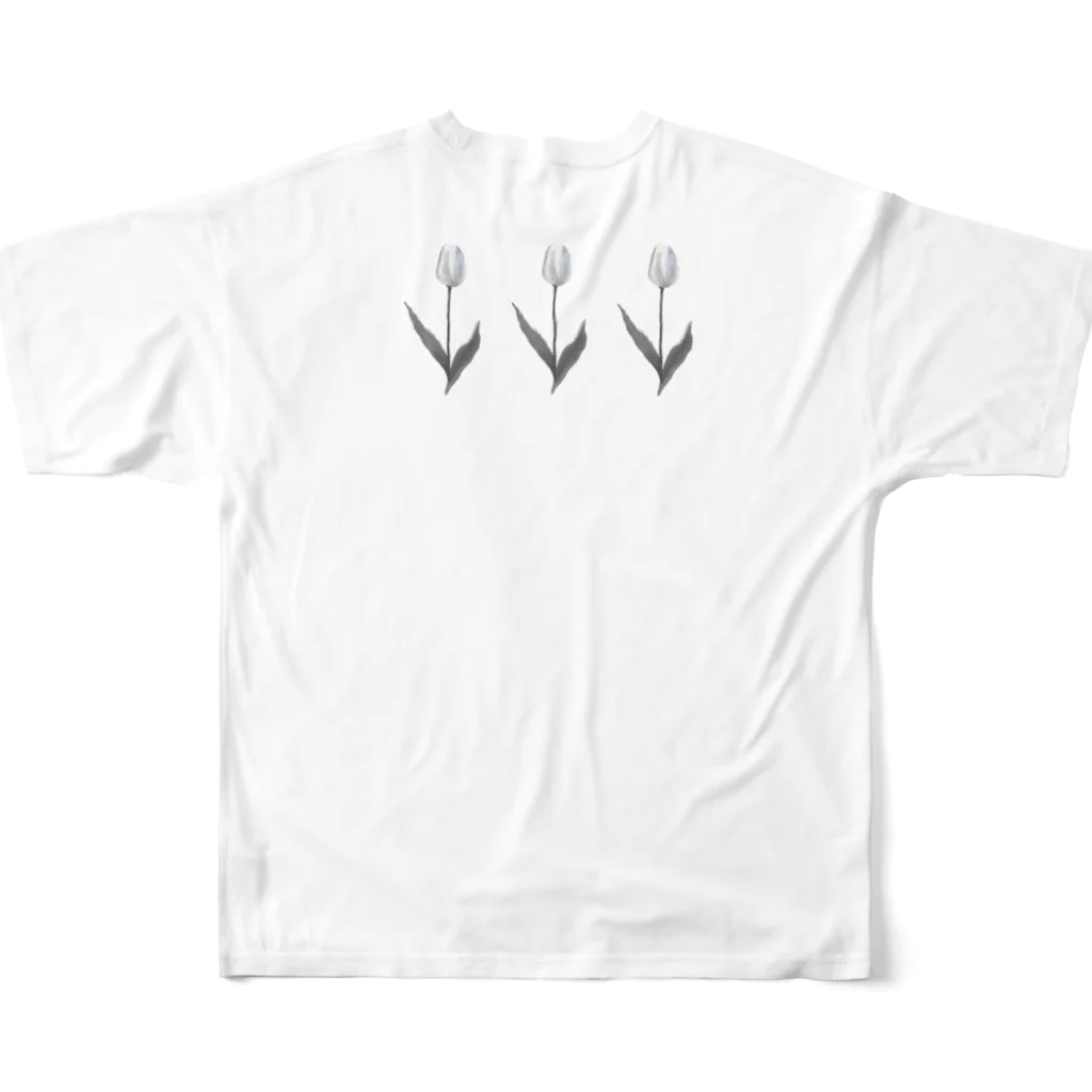 rilybiiのThree TULIP, White gray blue . All-Over Print T-Shirt :back