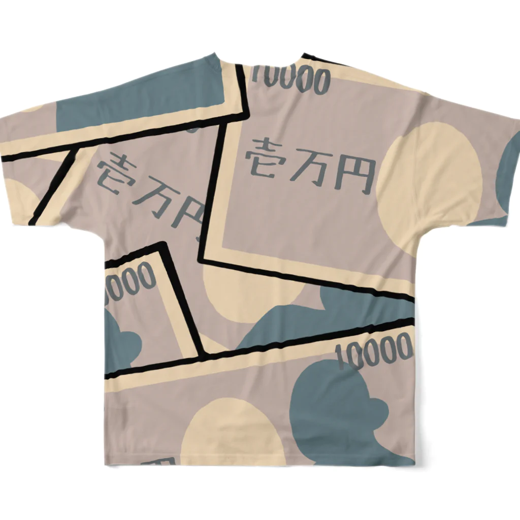 ゆちのへやの一面に敷き詰めた一万円札イラスト All-Over Print T-Shirt :back