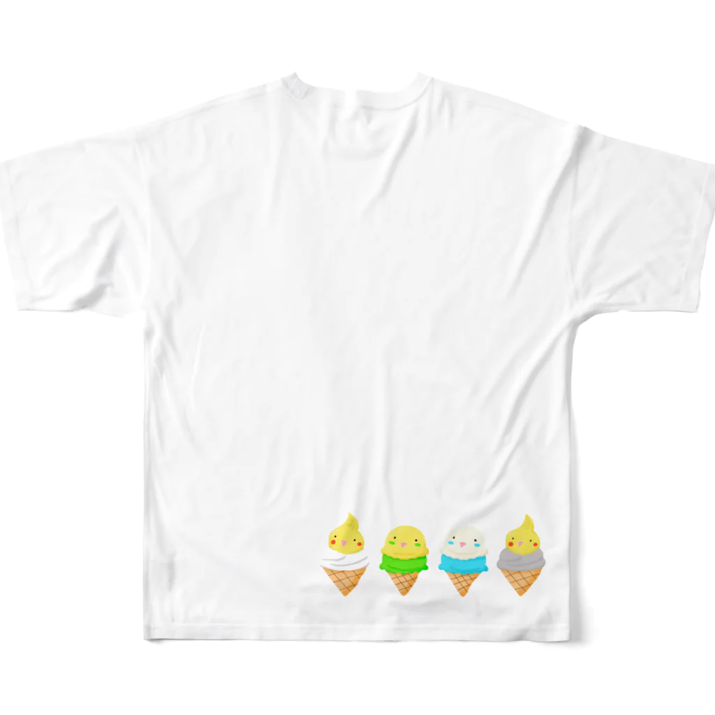 りきまるのルチノーオカメインコのソフトクリーム フルグラフィックTシャツの背面