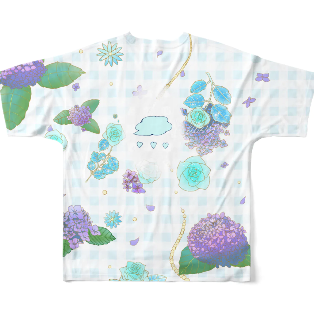 mizuyuの青薔薇と紫陽花のギンガムチェックT All-Over Print T-Shirt :back