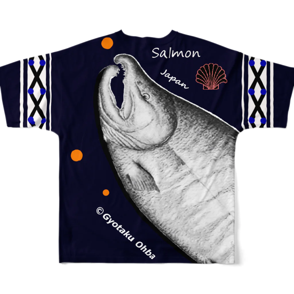 G-HERRINGの千歳川！鮭（ SALMON ）あらゆる生命たちへ感謝をささげます。 フルグラフィックTシャツの背面