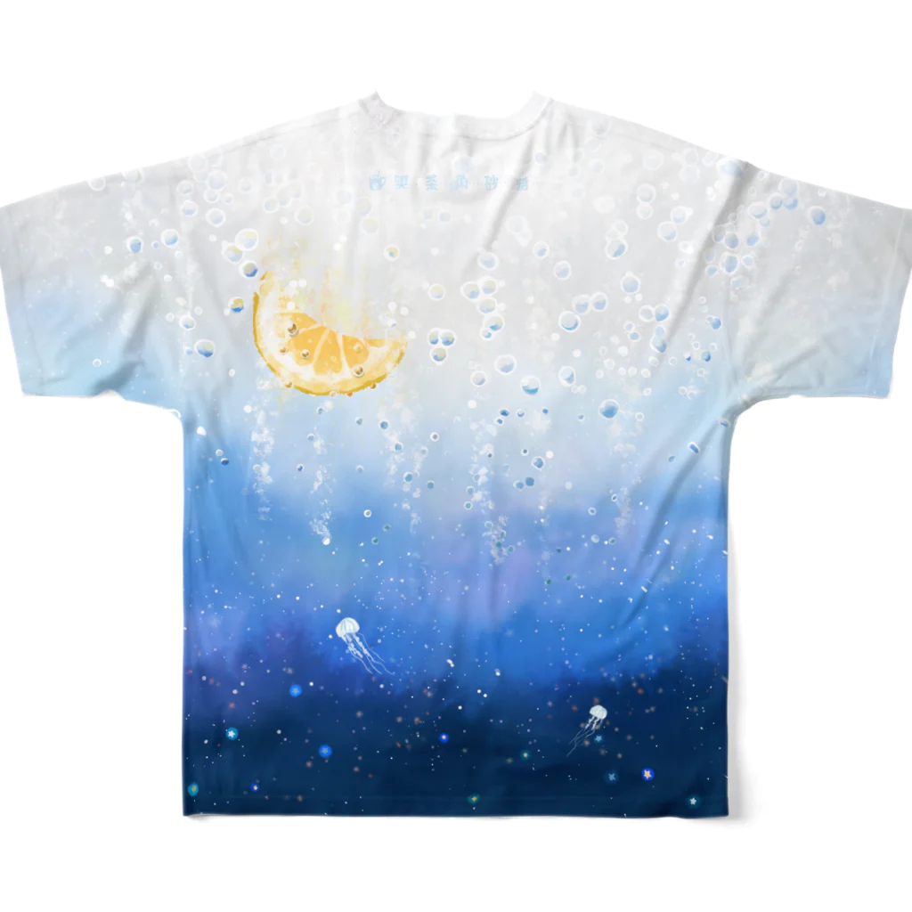 喫茶角砂糖の三日月のブルーソ－ダ 풀그래픽 티셔츠の背面