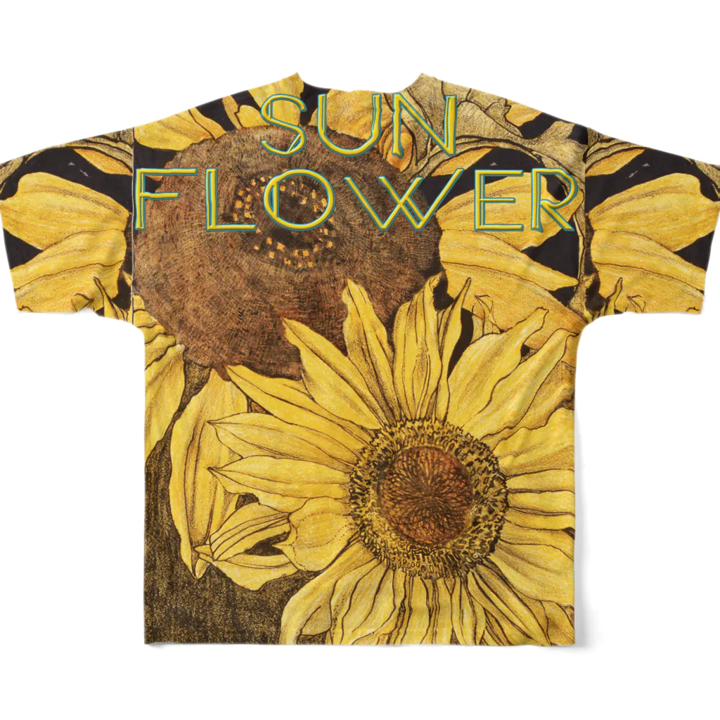 PALA's SHOP　cool、シュール、古風、和風、のsunflowerー向日葵 All-Over Print T-Shirt :back