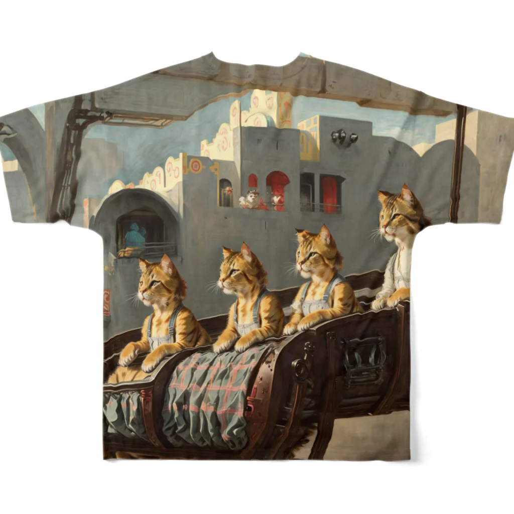 kyo-shopの猫と2階建てレトロカー フルグラフィックTシャツの背面