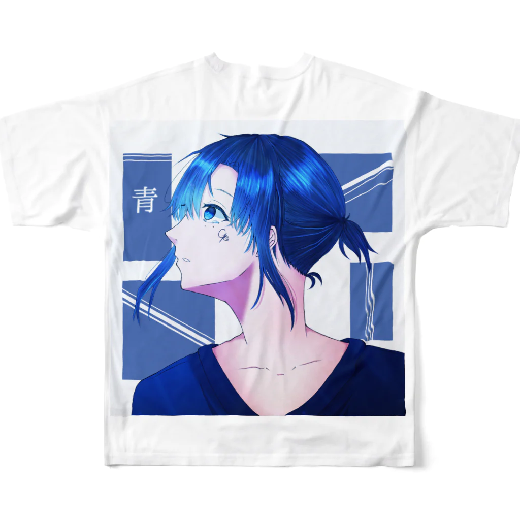 青いキャンバスの青の子 All-Over Print T-Shirt :back